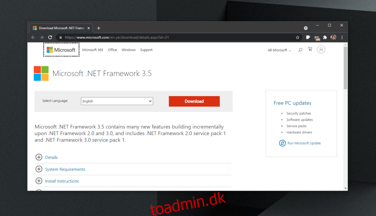 Sådan downloader du .NET Framework 3.5 på Windows 10
