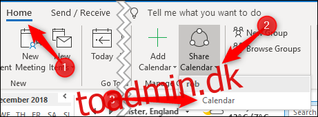 Sådan deler du din Outlook-kalender