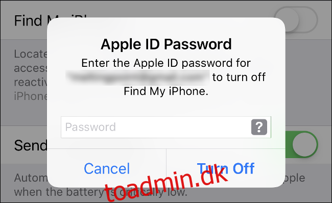 Indtast din Apple ID-adgangskode for at slukke 