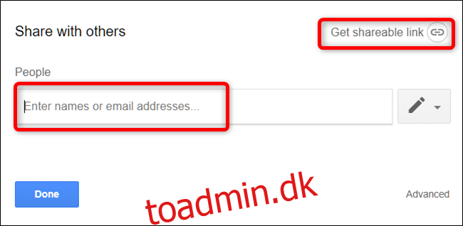 Indtast e-mailadresser, eller klik 