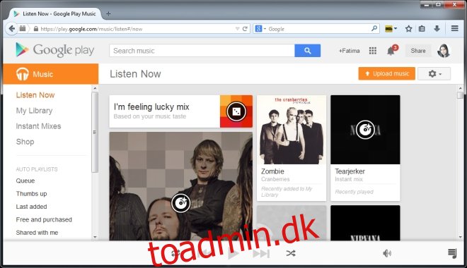 Ryd op i Google Musik fjerner alle forslagskort fra Google Musik [Firefox]