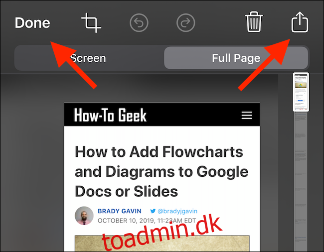 Tryk på knappen Del for at eksportere PDF'en til en app, eller 