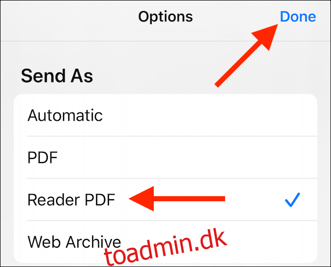 Vælg den PDF-indstilling, du ønsker, og tryk derefter på 