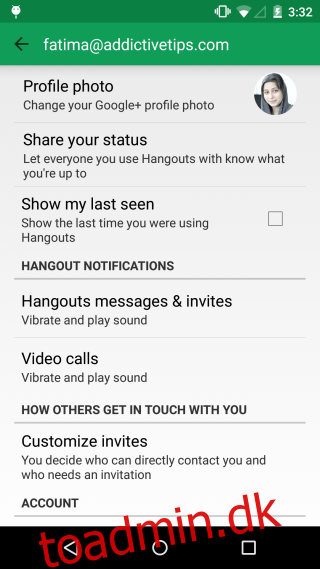 Aktiver og deaktiver 'Set'-rapport i Google Hangouts