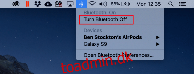 Klik på Bluetooth-ikonet, og klik derefter på 