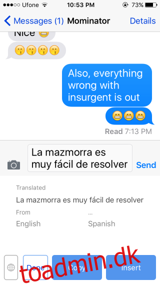 Oversæt og send tekst inde fra iOS-tastaturet