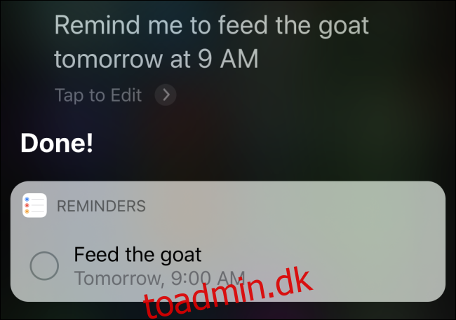 Siri bekræfter en påmindelse til 