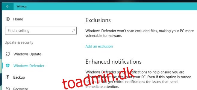 Sådan ekskluderes en fil, mappe eller proces fra Windows Defender i Windows 10