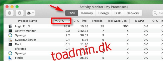 I Activity Monitor skal du klikke på CPU-fanen og 