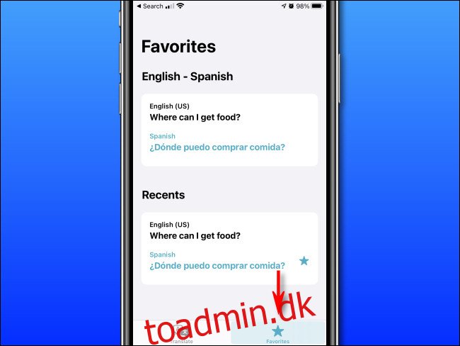 I Apple Translate på iPhone skal du trykke på 