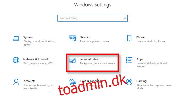 I Windows 10 Indstillinger skal du klikke 