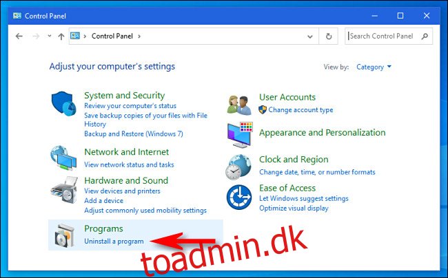 Klik på i Windows Kontrolpanel 