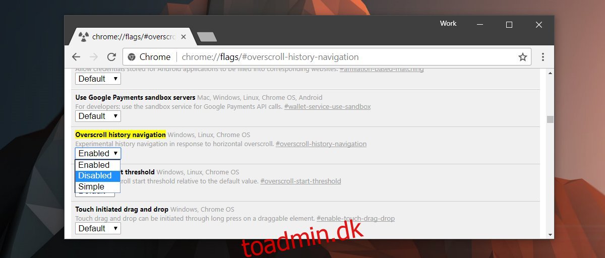 Sådan deaktiveres Swipe for at gå tilbage i Chrome på berøringsskærme