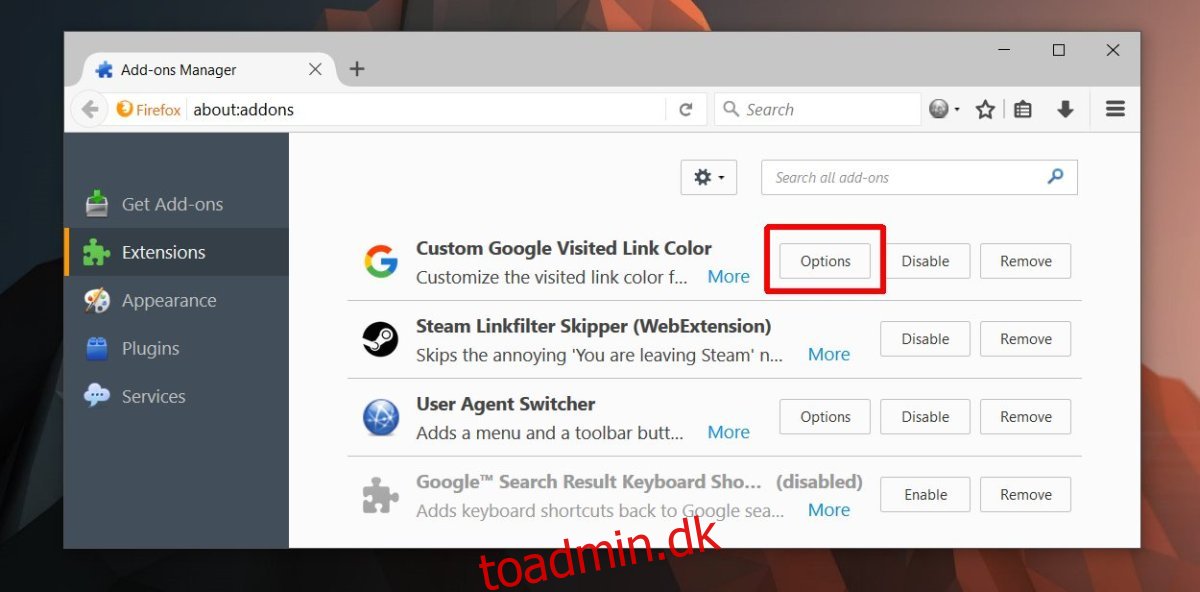 Sådan ændres farven på besøgte links i Google-søgning på Firefox