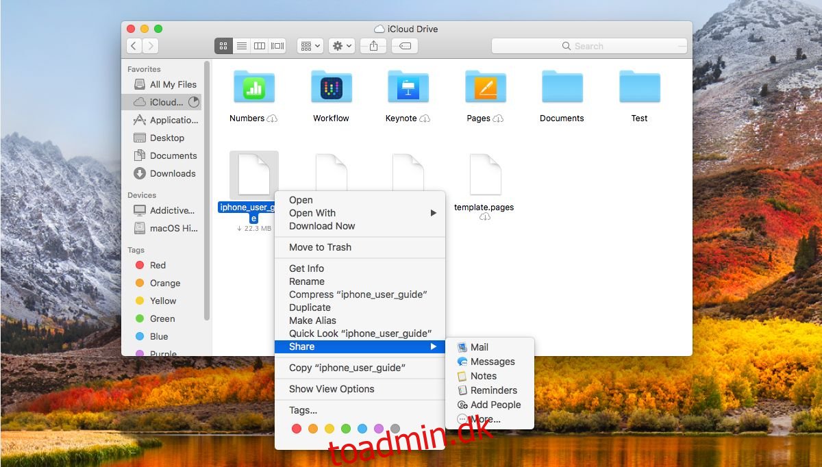 Sådan får du et direkte link til iCloud-filer i Finder i macOS