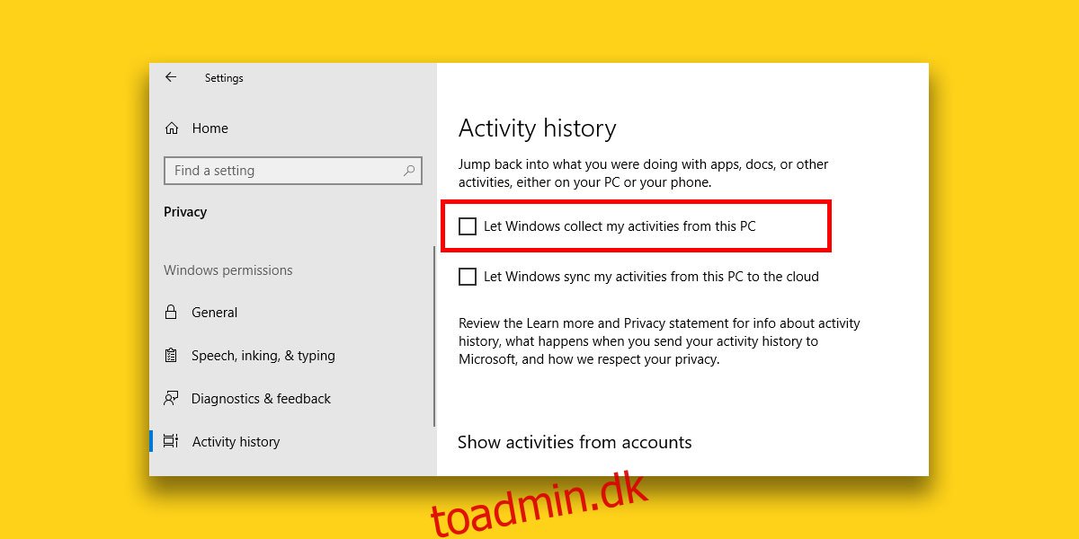 Sådan deaktiveres tidslinje i Windows 10