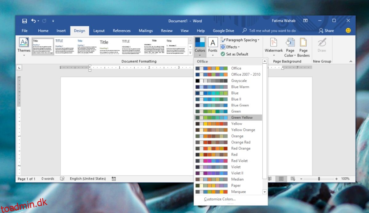Sådan tilpasser du et farveskema i Microsoft Office