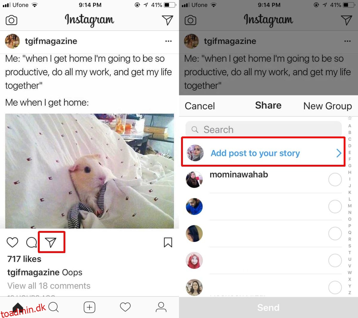 Sådan deler du et Instagram-opslag til din historie