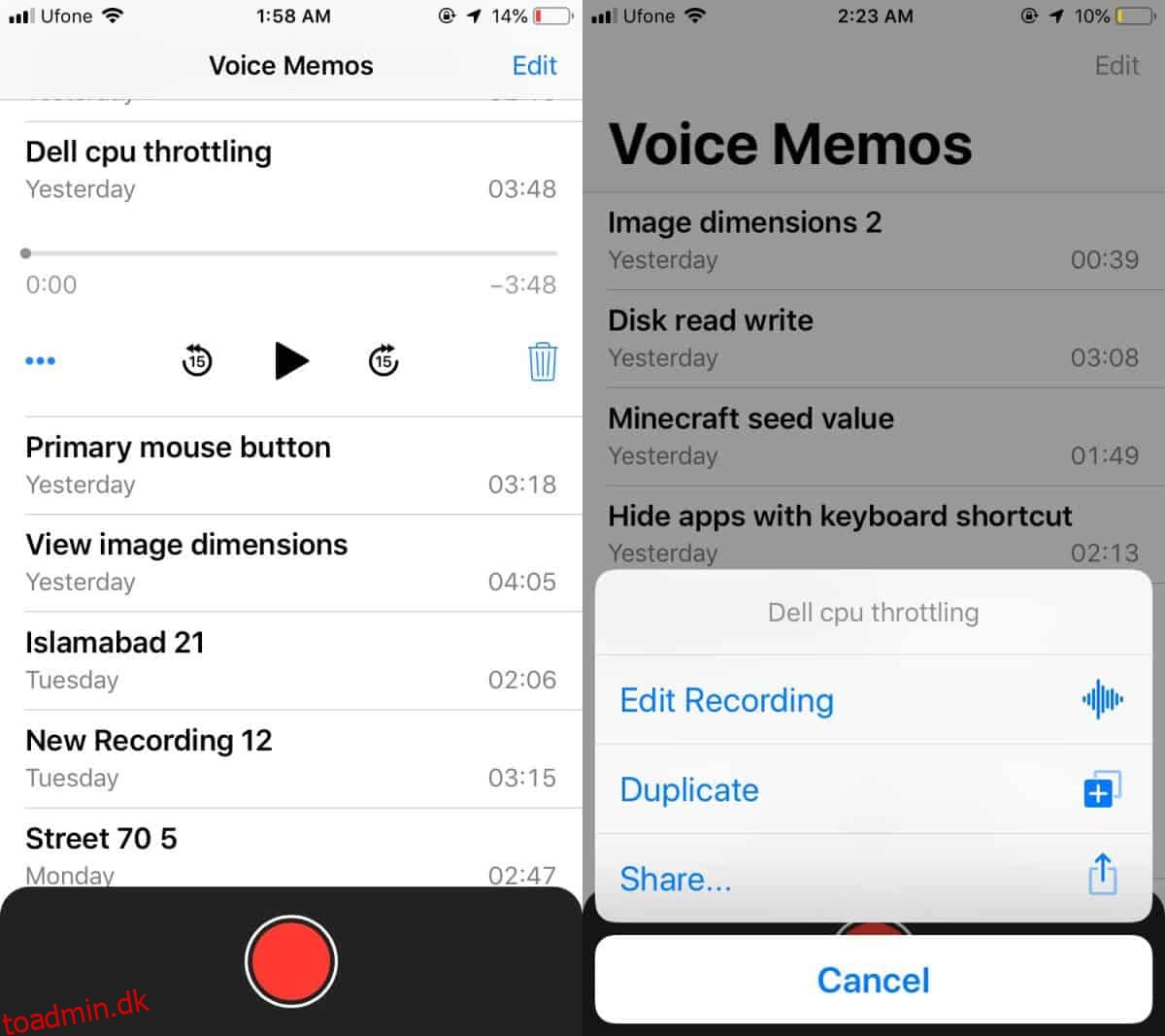 Sådan genoptager du optagelse af en stemmememo på iOS