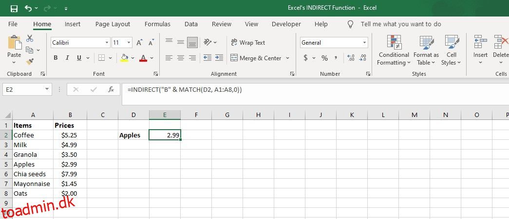 Sådan bruges den INDIREKTE funktionen i Excel