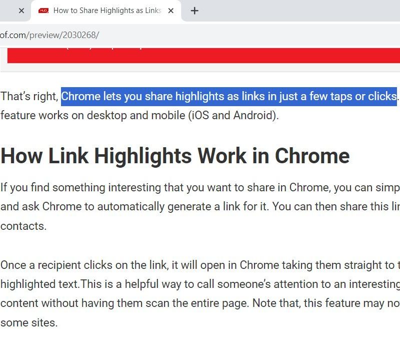 Sådan deler du højdepunkter som links på Chrome