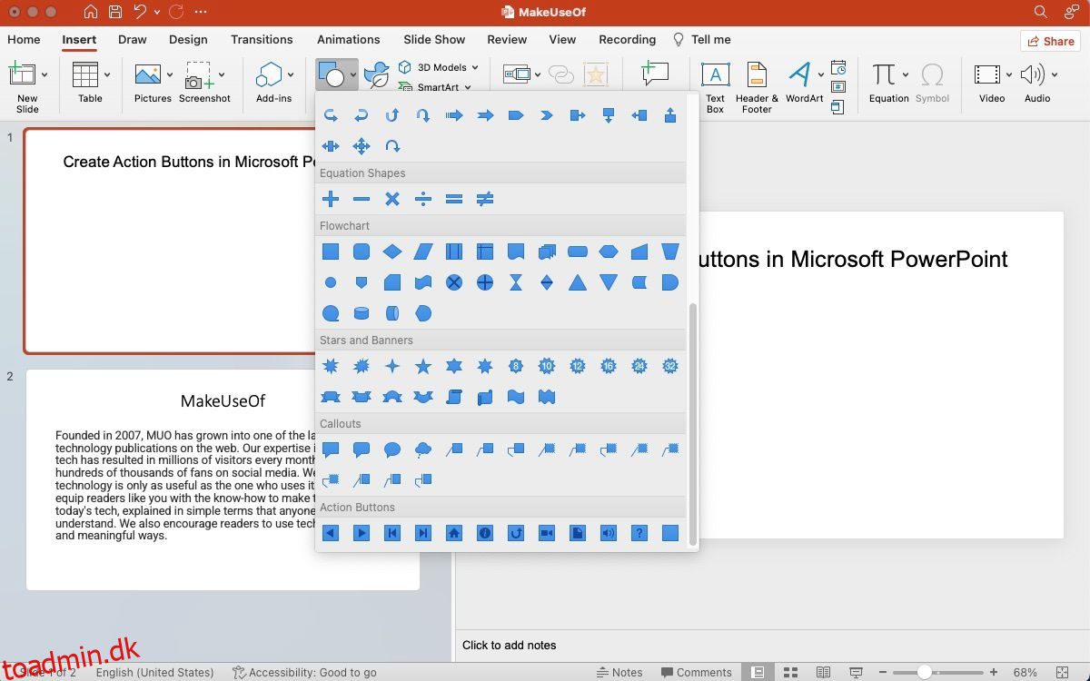 Sådan oprettes handlingsknapper i Microsoft PowerPoint